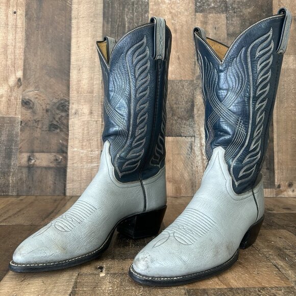 Tony Lama Gold Label Vintage Blue Gray Cowboy Boots Mens 9 D - Picture 2 of 12